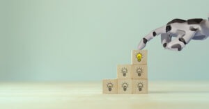 Using AI to generate business ideas. Artificial intelligence tool help business to identify potential opportunities for new products or services, creative ideas or content. AI adoption for business