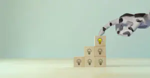 Using AI to generate business ideas. Artificial intelligence tool help business to identify potential opportunities for new products or services, creative ideas or content. AI adoption for business