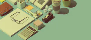 greenish filter with notebook, glasses and office accessories.