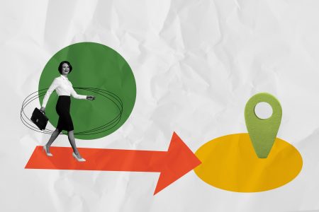 In red shirt. Group of people at business conference in modern classroom at daytime