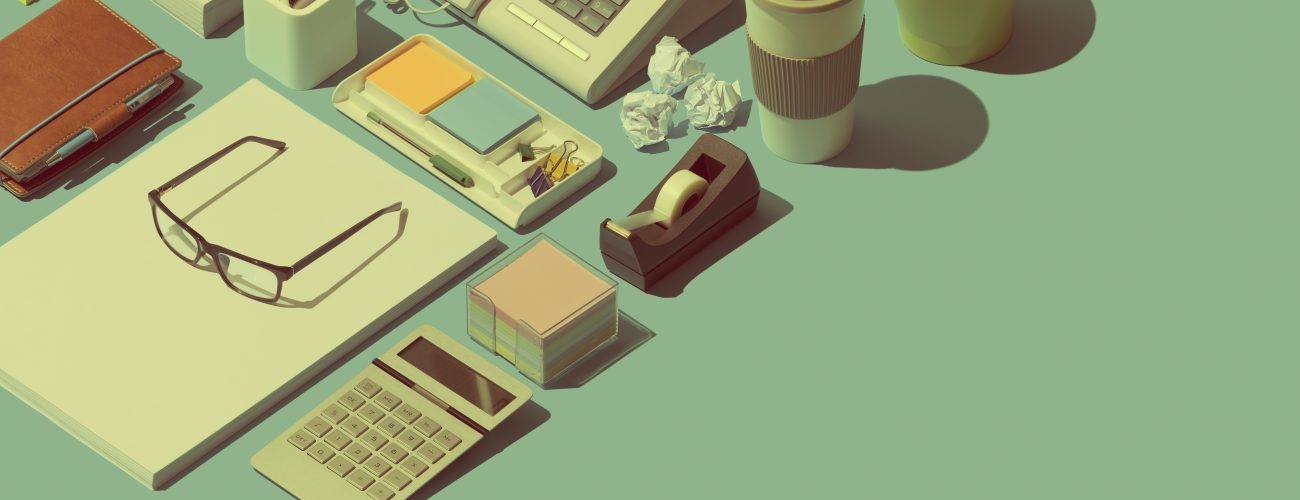 greenish filter with notebook, glasses and office accessories.