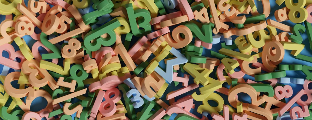 colorful numbers and mathematical symbols