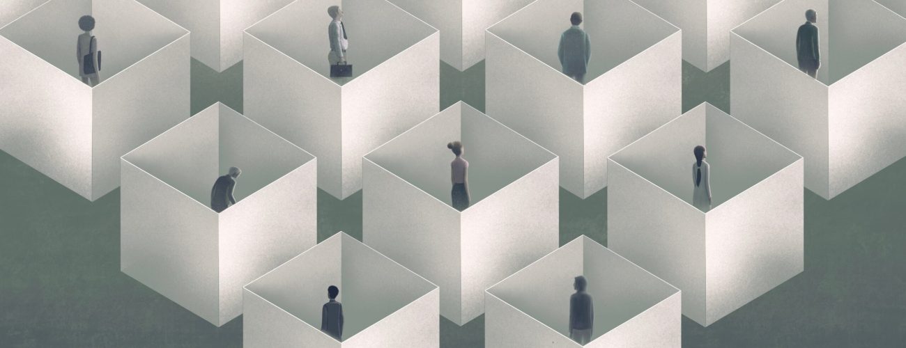 Lonely people in the city. conceptual artwork. surreal painting.